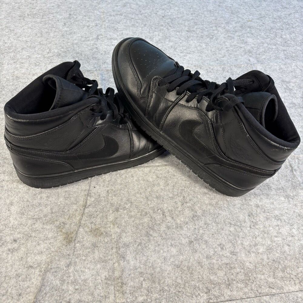 554724-090 - Mens 11.5 / Womens 13 - Nike Air Jordan 1 Mid Triple Black Sneakers